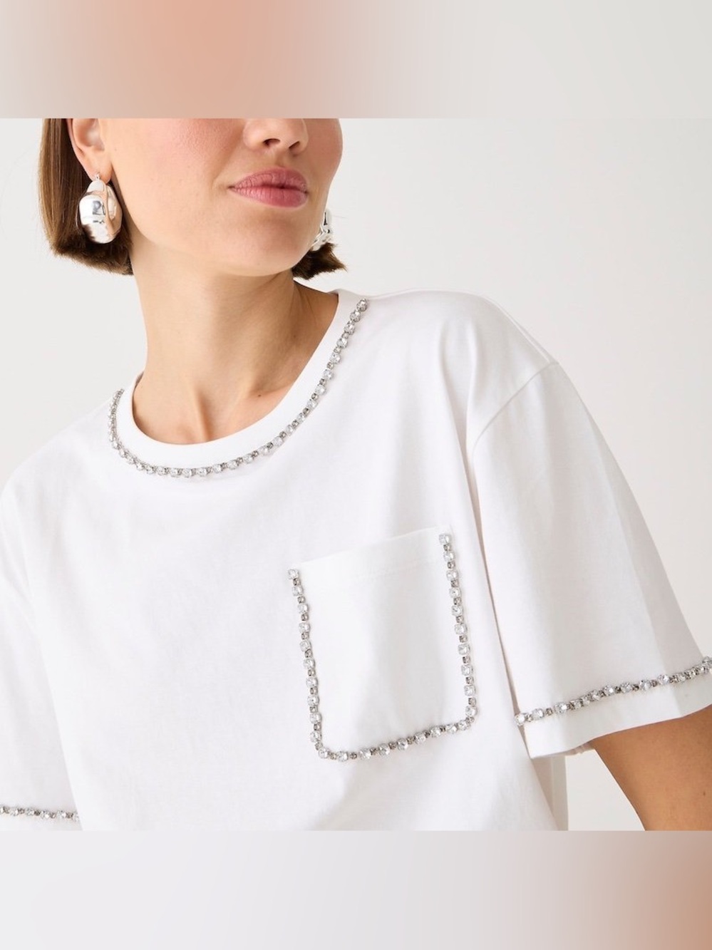 J. Crew Heavy Cotton Crystal-Trim Cropped Pocket Tee